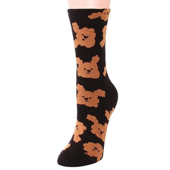 Andi Larose Womens Puppy Dog Pattern Socks Brown on Black Gift Packaged - Picture 4 of 10
